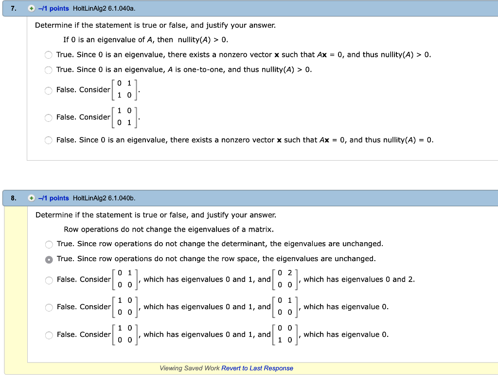 Solved 7. m points HoltLinAlg26. 1.040a Determine if the