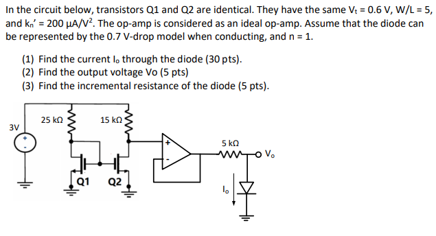 Solved In the circuit below, transistors Q1 and Q2 are | Chegg.com