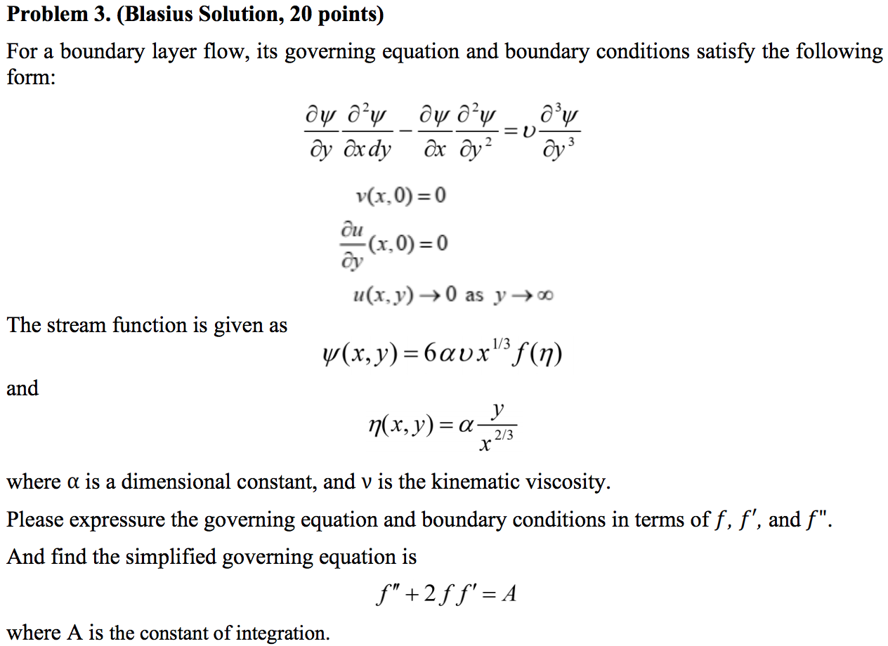 Solved Problem 3 Blasius Solution Points For A Bou Chegg Com