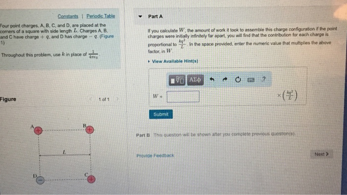 Solved Part A Four Point Charges, A, B, C, And D, Are Placed | Chegg.com