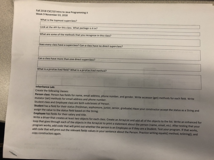 Solved Fall 2018 CSC210 Intro to Java Programming II Week 9 | Chegg.com