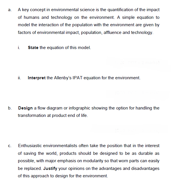 Solved a. A key concept in environmental science is the | Chegg.com