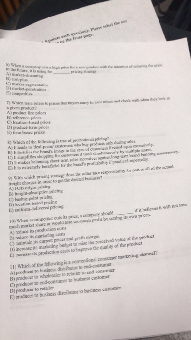 Solved 5 points each question): Please select the one on the | Chegg.com