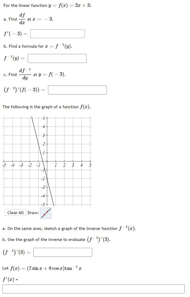 Solved For the linear function y = f(x) = 2x + 3: a. Find df | Chegg.com