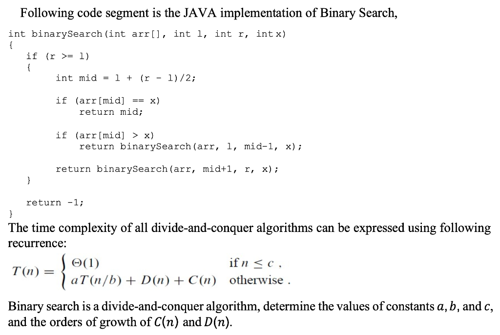Solved Following Code Segment Is The Java Implementation Chegg Com
