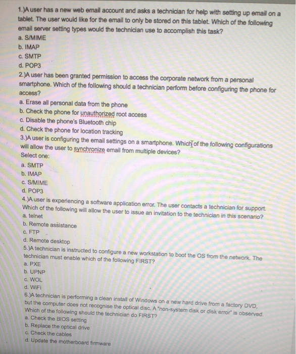 Solved 1.)A user has a new web email account and asks a | Chegg.com
