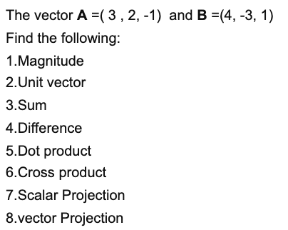 Solved The Vector A =(3, 2, -1) And B =(4, -3, 1) Find The | Chegg.com