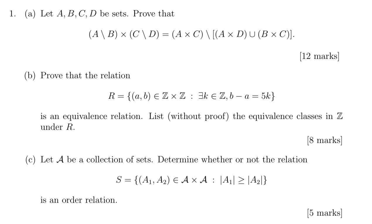 Solved 1. (a) Let A, B, C, D Be Sets. Prove That (A \ B) | Chegg.com