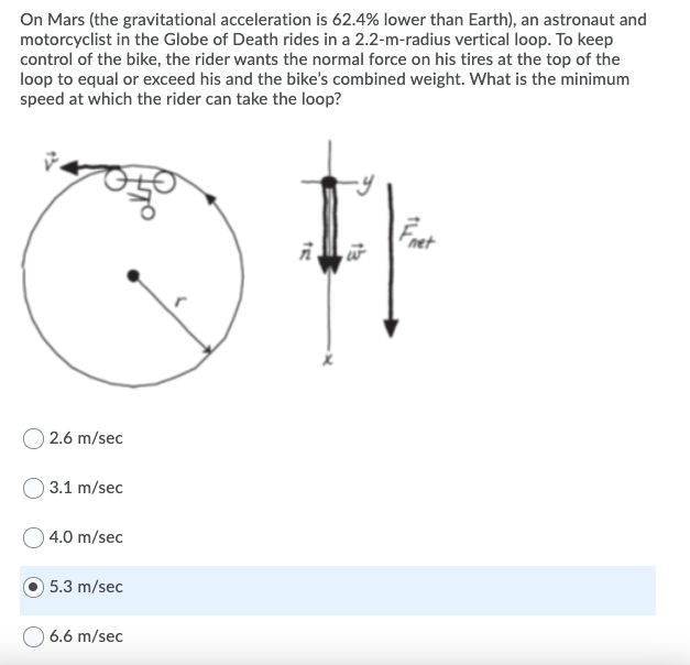 Solved On Mars (the gravitational acceleration is 62.4