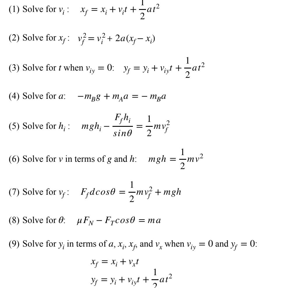 Solved (1) Solve for vi:xf=xi+vit+21at2 (2) Solve for | Chegg.com