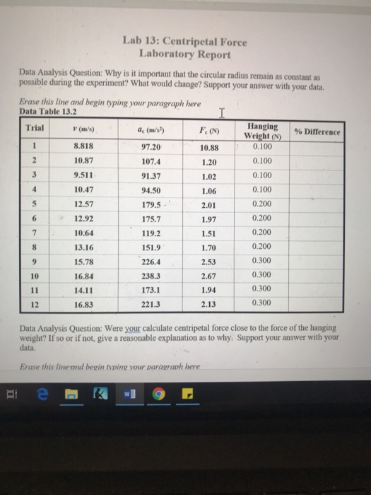 Centripetal Force Lab Answers