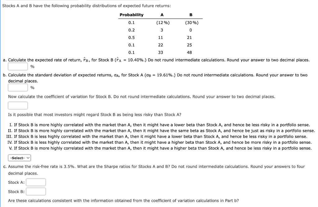 Solved Stocks A And B Have The Following Probability | Chegg.com