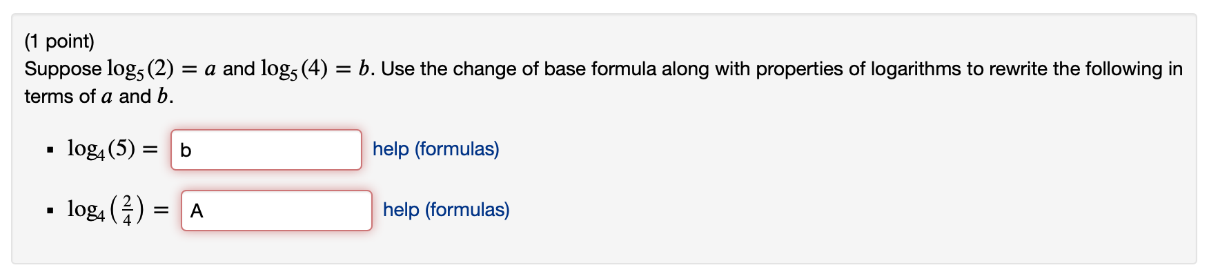 solved-1-point-suppose-log5-2-a-and-log5-4-b-use-chegg