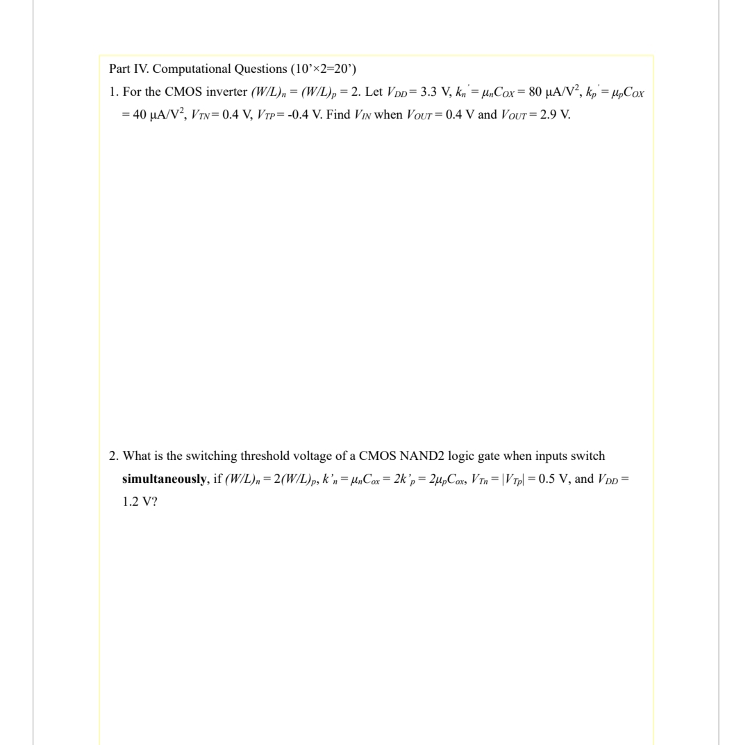 Solved Part IV. Computational Questions (10′×2=20′) 1. For | Chegg.com