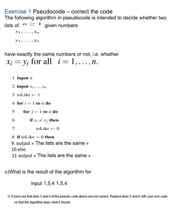 Solved Exercise 1 Pseudocode - Correct The Code The | Chegg.com