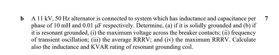 Solved b 7 A 11 kV, 50 Hz alternator is connected to system | Chegg.com