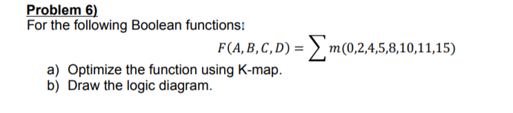 Solved Problem 6) For the following Boolean functions: | Chegg.com