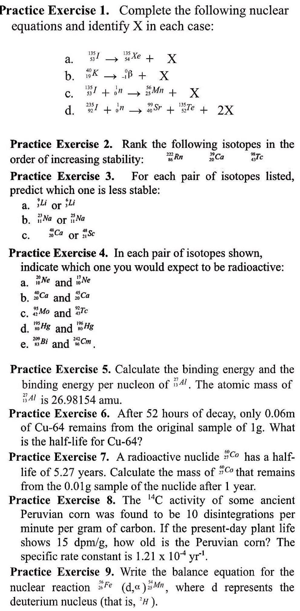 Solved Practice Exercise 1. Complete the following nuclear | Chegg.com