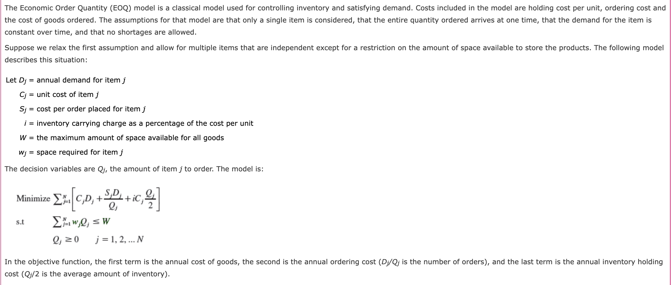 Solved The Economic Order Quantity (EOQ) Model Is A | Chegg.com