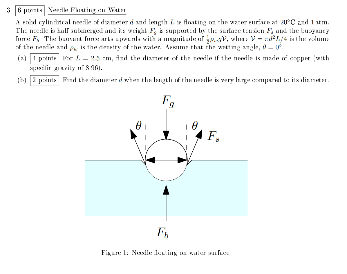 6 ﻿points Needle Floating on WaterA solid cylindrical