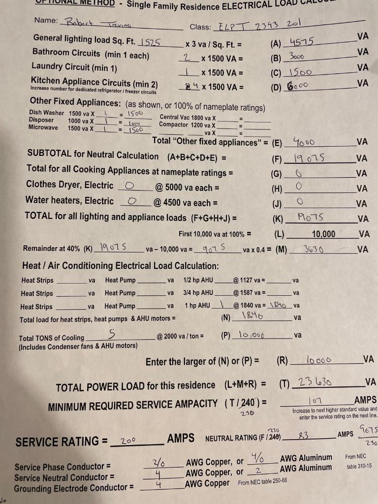 residential electrical load calculations