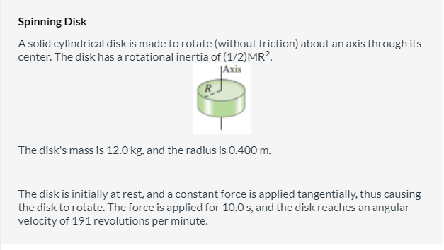 Solved Spinning Disk A solid cylindrical disk is made to | Chegg.com