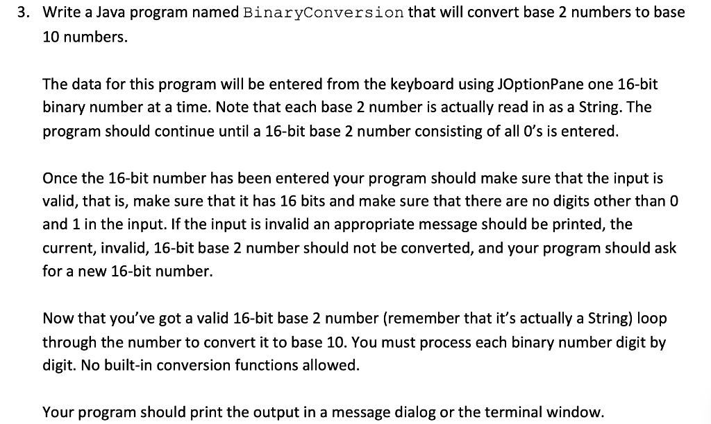 Solved 3. Write a Java program named BinaryConversion that | Chegg.com