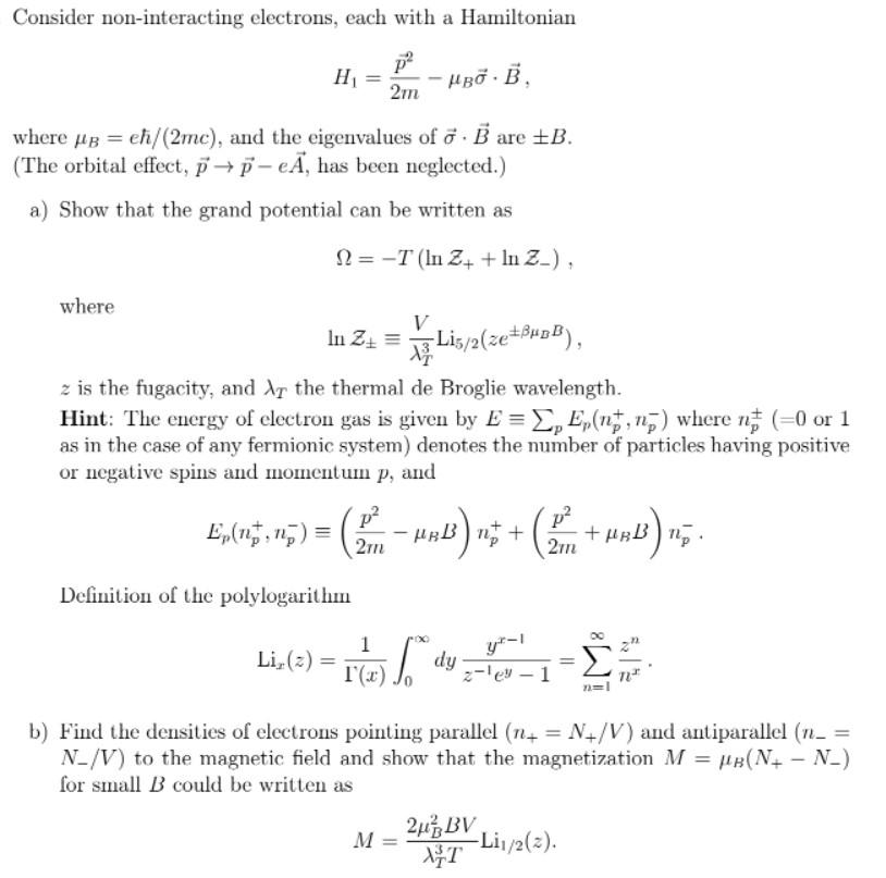 Solved Consider non-interacting electrons, each with a | Chegg.com