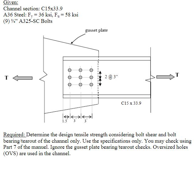 Solved 3 Give Channel section: C15x33.9 A36 Steel: Fy 36 | Chegg.com