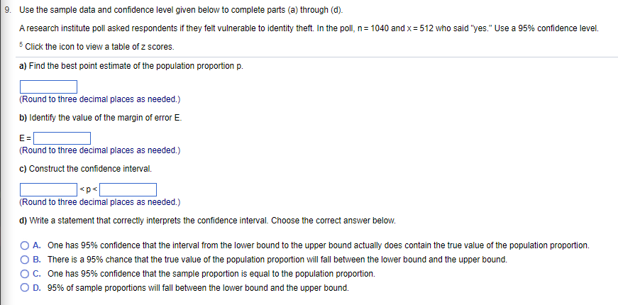 Solved 9. Use the sample data and confidence level given | Chegg.com