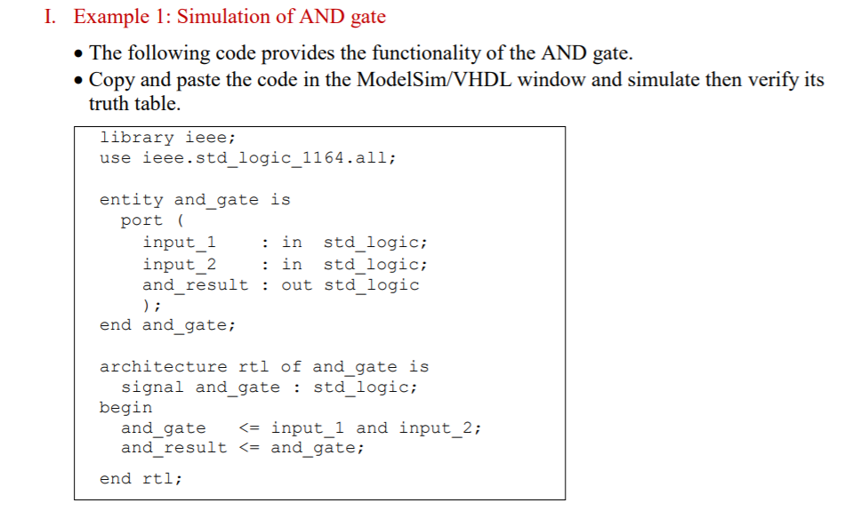 Solved I. Example 1: Simulation of AND gate • The following | Chegg.com