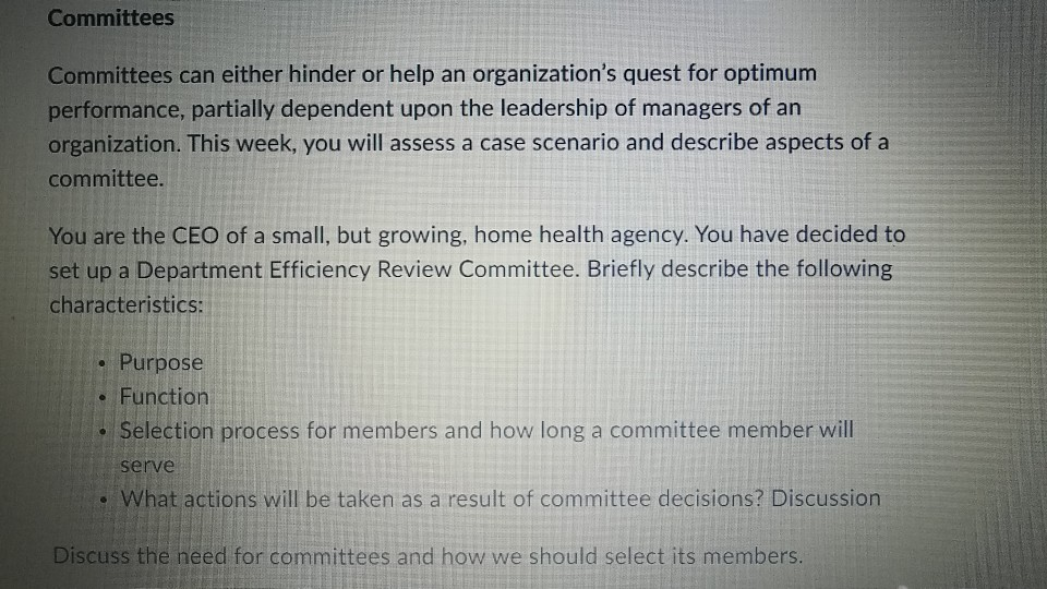 Solved Committees Committees Can Either Hinder Or Help An | Chegg.com