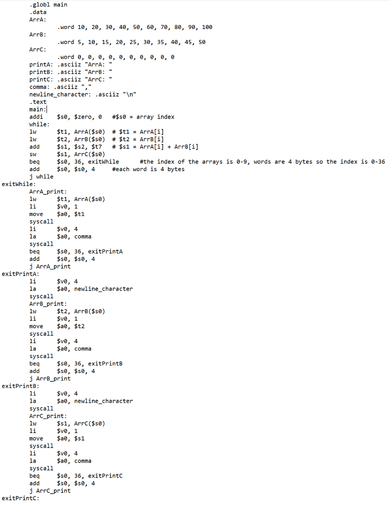 Write an assembly program to add two arrays, A and B, | Chegg.com