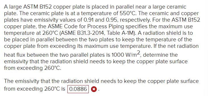 Solved A Large ASTM B152 Copper Plate Is Placed In Parallel | Chegg.com