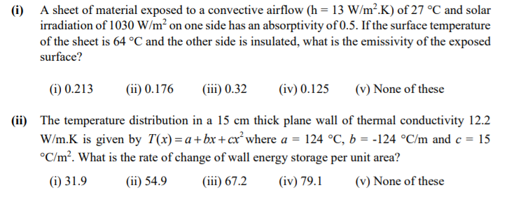 Solved I A Sheet Of Material Exposed To A Convective Ai Chegg Com