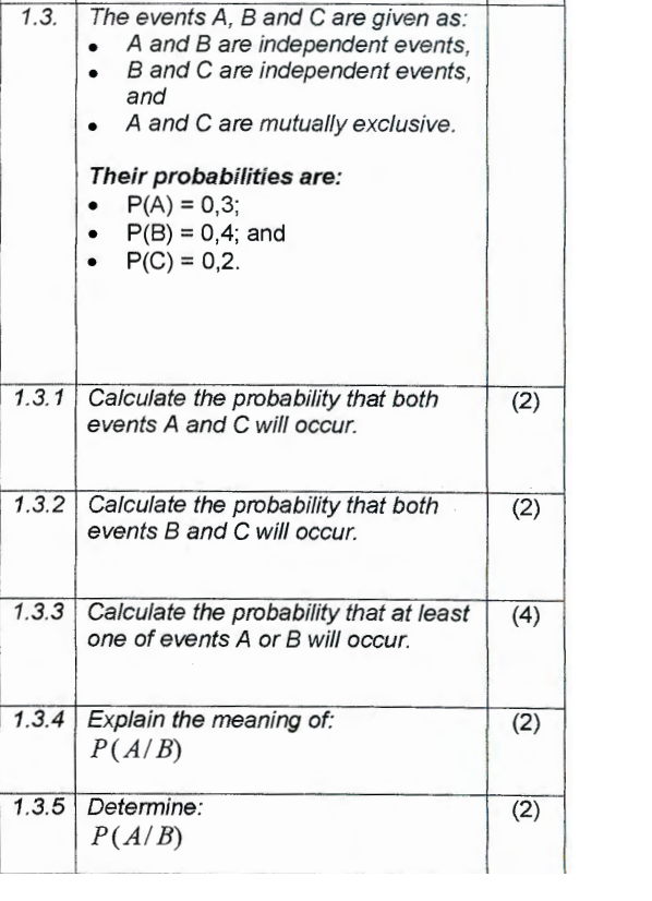 Solved 1.3. The Events A, B And C Are Given As: A And B Are | Chegg.com