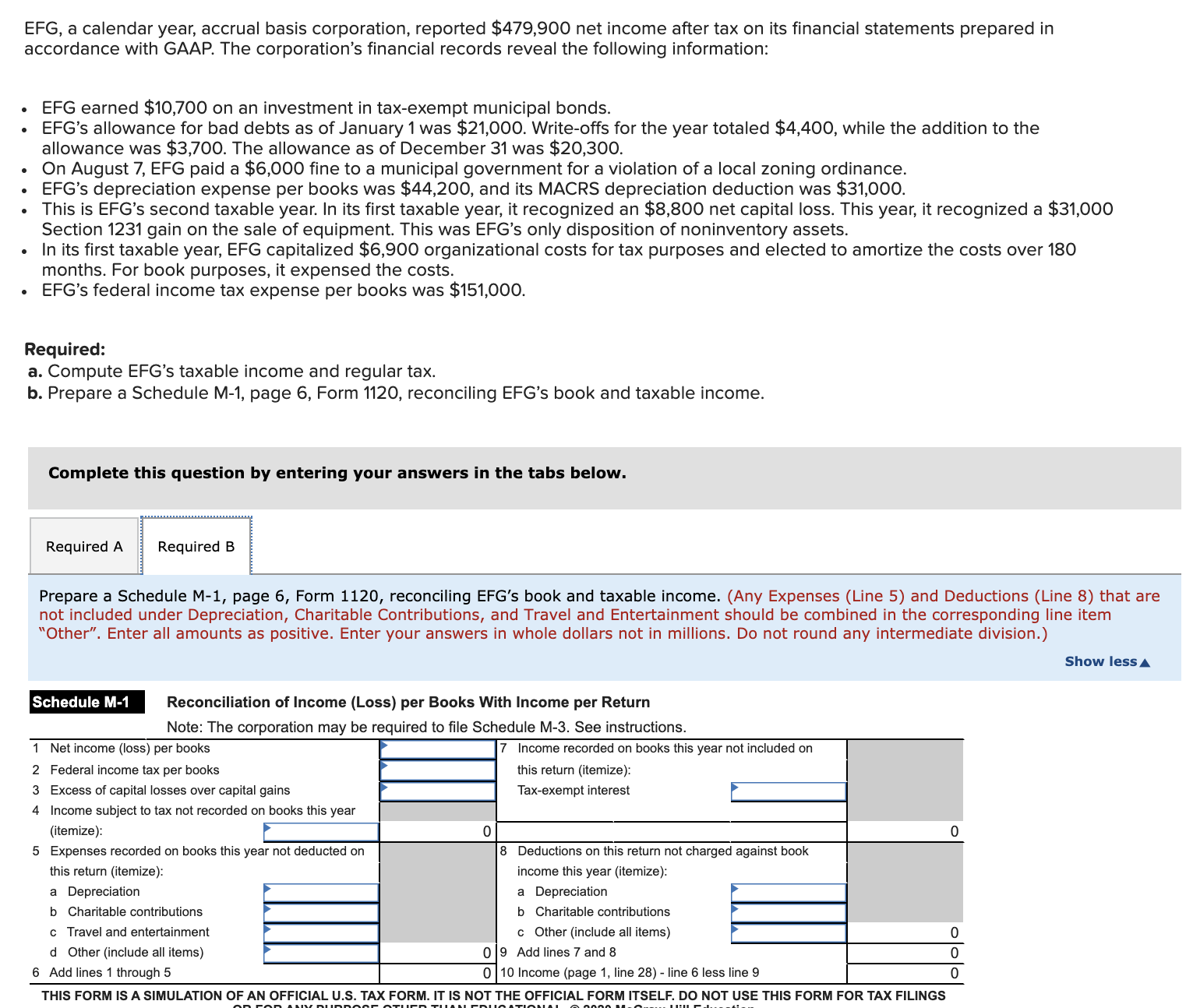 Solved EFG, a calendar year, accrual basis corporation,