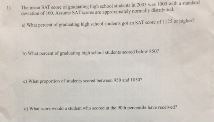 Solved The mean SAT score of graduating high school students | Chegg.com