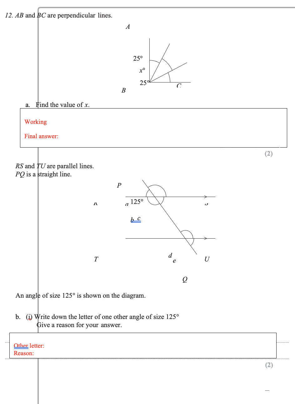 Solved 12. AB and BC are perpendicular lines. A 25° xo 2502 | Chegg.com