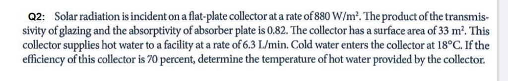 Solved Q2: Solar radiation is incident on a flat-plate | Chegg.com