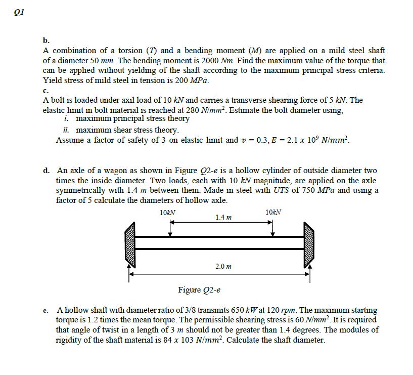 Solved Q1 B. A Combination Of A Torsion (T) And A Bending | Chegg.com