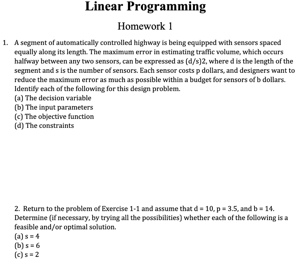 linear programming homework