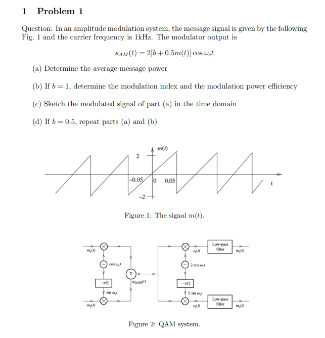 Solved 1 Problem 1 Question: In An Amplitude Modulation | Chegg.com