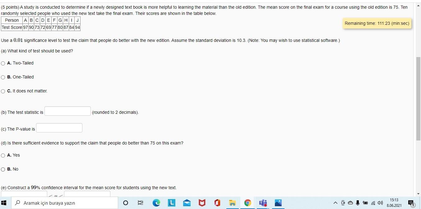 Solved (5 points) A study is conducted to determine if a | Chegg.com