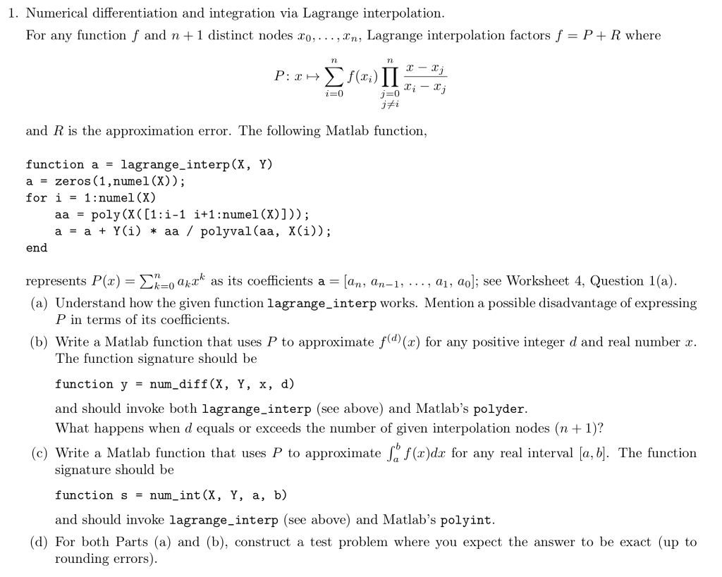 1. Numerical differentiation and integration via | Chegg.com