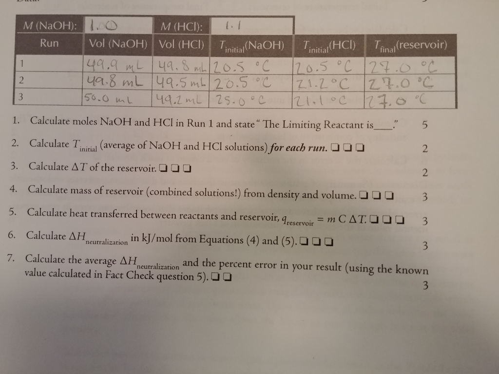 Solved M (NaOH) M (HCI): Run Vol (NaOH) Vol (Hni(NaOTl C) | Chegg.com