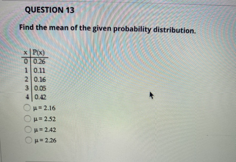 Solved QUESTION 13 Find the mean of the given probability | Chegg.com