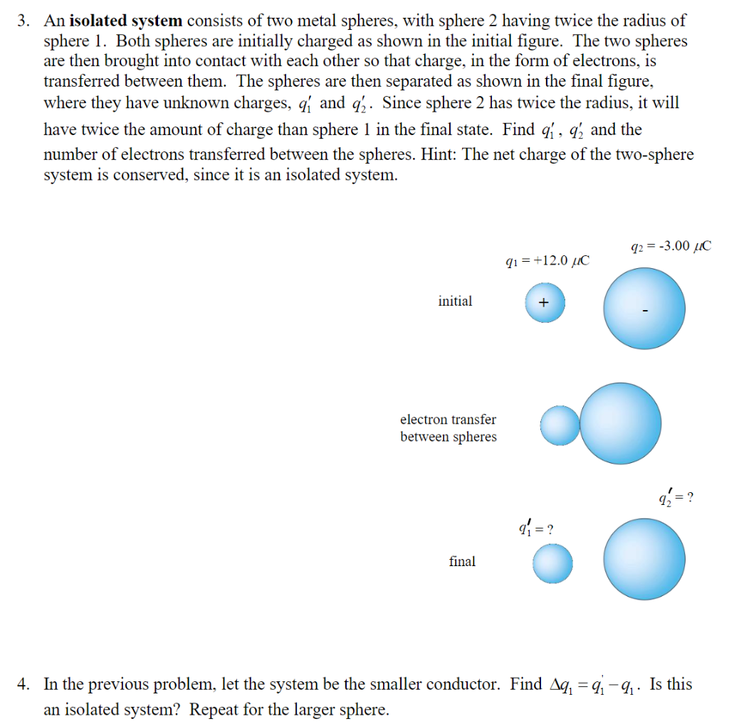 Solved 3. An isolated system consists of two metal spheres,