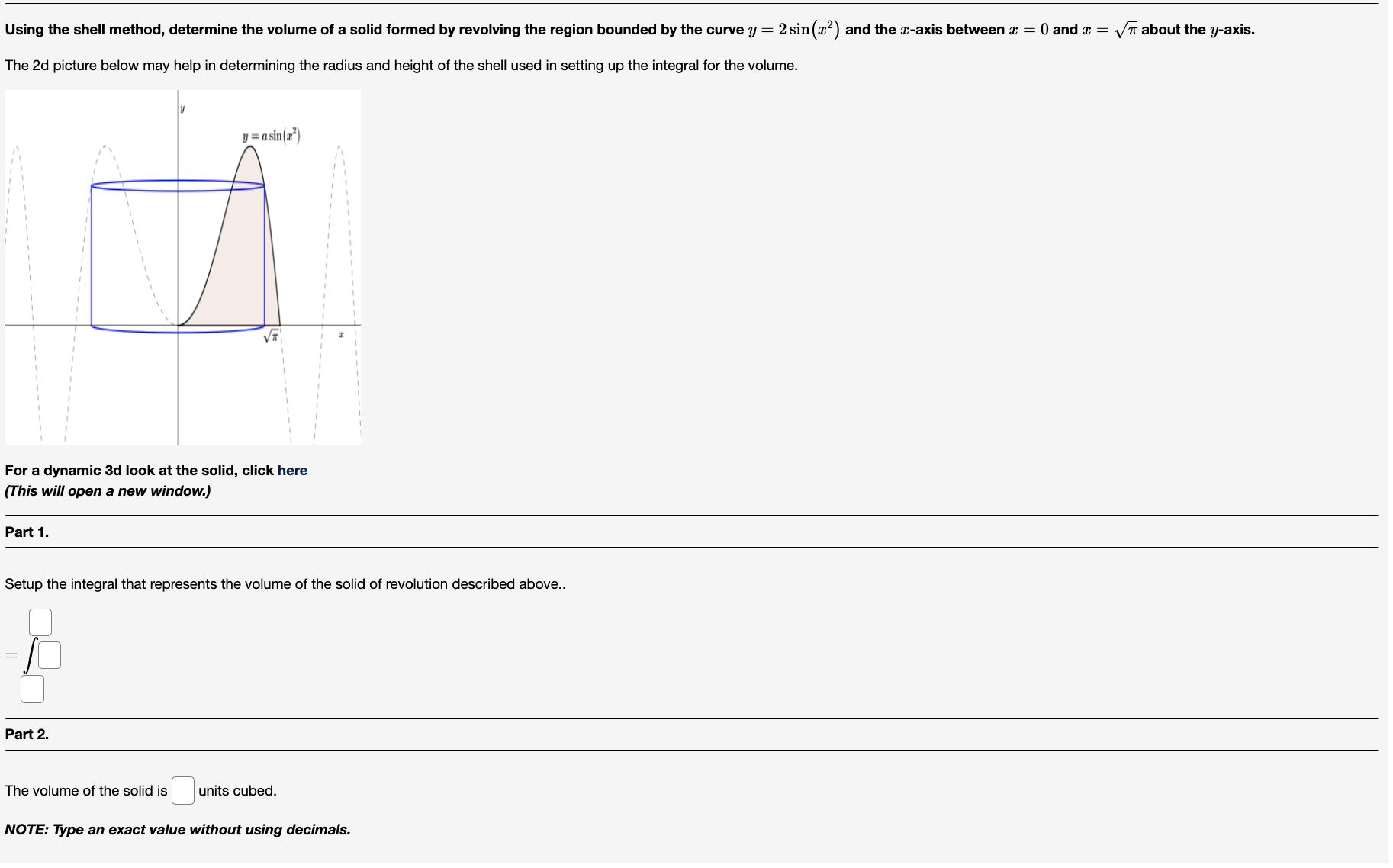 Solved Using the shell method, determine the volume of a | Chegg.com