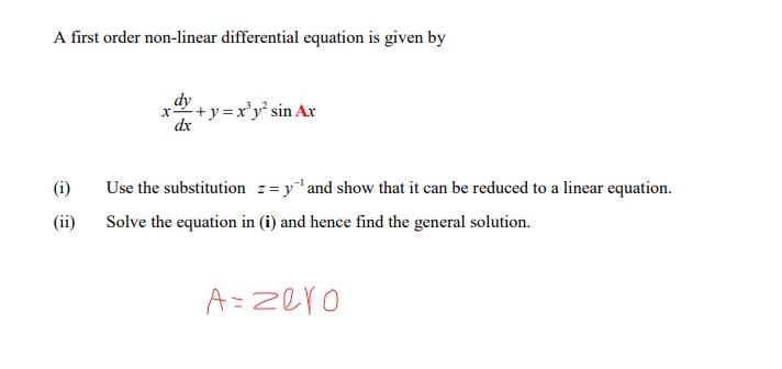 Solved A first order non-linear differential equation is | Chegg.com